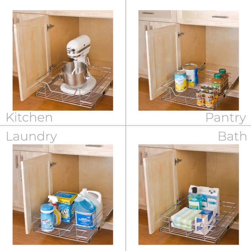 Smart Design 1-Tier Shelf Pull-Out Cabinet Organizer - Extra Large Tall - Roll-Out Extendable Sliding Drawer - Steel Metal - Kitchen (20 Inch x 18-35) [Chrome] - Image 5